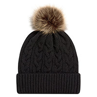 9L594L-Tuque acrylique à rebord avec pompon pour femme