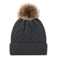 9L594L-Tuque acrylique à rebord avec pompon pour femme