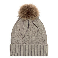 9L594L-Tuque acrylique à rebord avec pompon pour femme