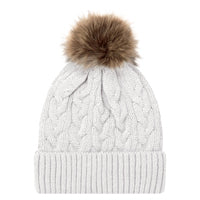 9L594L-Tuque acrylique à rebord avec pompon pour femme