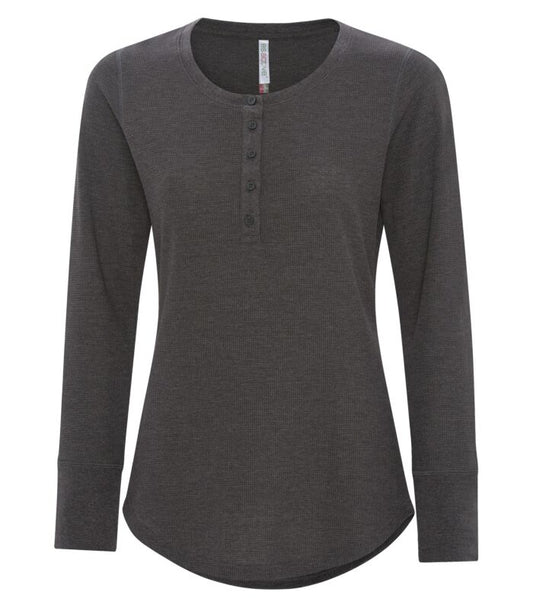 ATC8064L -Henley Long rastrea térmico vintage para mujeres